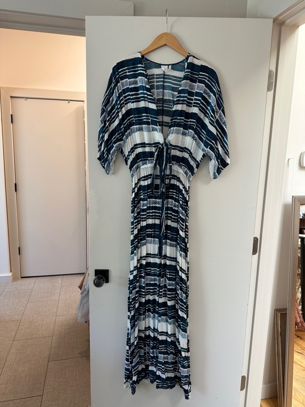 Striped Navy & White Maxi Dress with Tie Front
